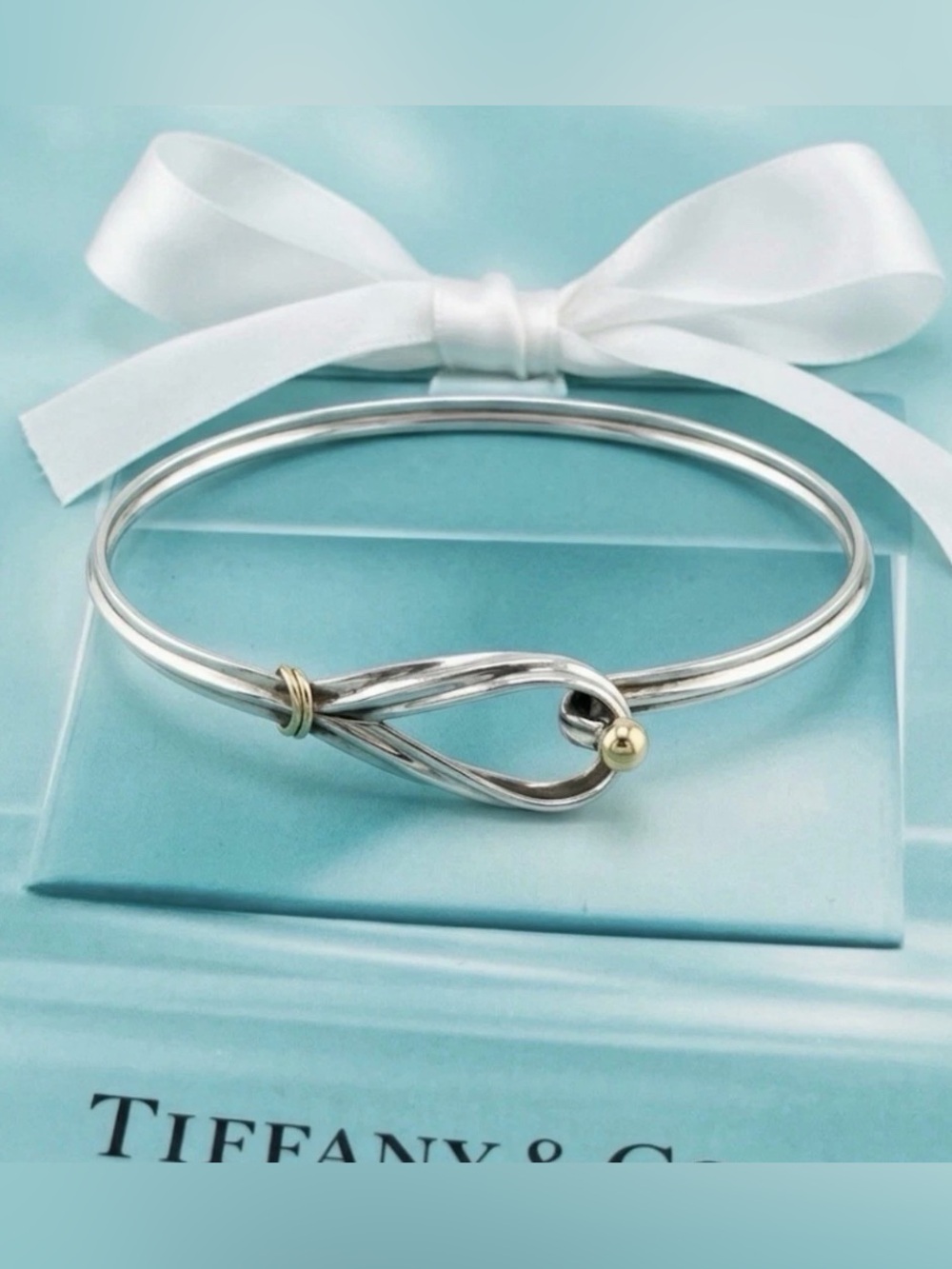Authentic Tiffany & Co. Hook & Eye Bangle Bracelet Sterling Silver 925 18K Gold